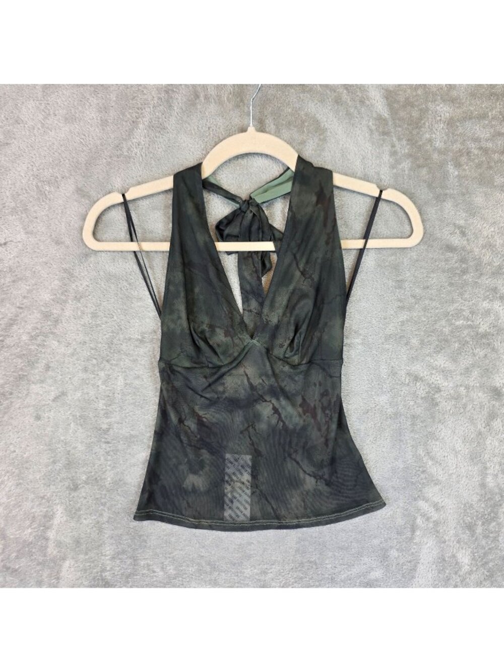 Silence + Noise Tank Top Womens S Green Camo Mesh Halter Tie Back Camisole